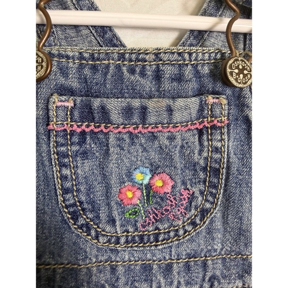 Vintage Baby Girls Oshkosh Denim Floral Embroidered Jumper Dress Size 12 Months - Picture 4 of 10